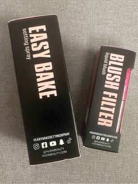 Huda Beauty Easy Bake Blurring Setting Spray 1 oz (30 mL) + Blush Filter NIB